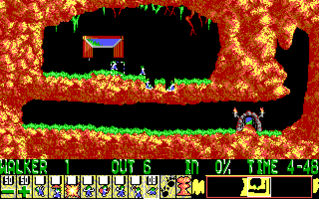 Lemmings IBM PC/Compatibles Screenshot: Digging on the first level.