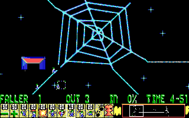Lemmings IBM PC/Compatibles Screenshot: Spider webs can be trickey...