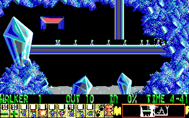 Lemmings IBM PC/Compatibles Screenshot: Sometimes lemmings need to bash their way through walls.