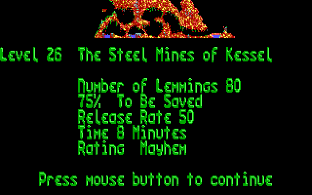 Lemmings IBM PC/Compatibles Screenshot: Level overview.