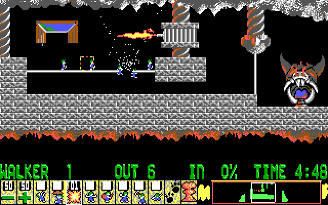 Lemmings IBM PC/Compatibles Screenshot: Sometimes you have to explode lemmings to proceed.