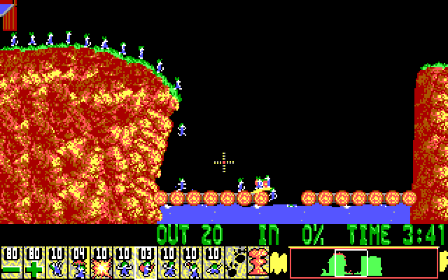Lemmings IBM PC/Compatibles Screenshot: Don't let lemmings fall in the water.