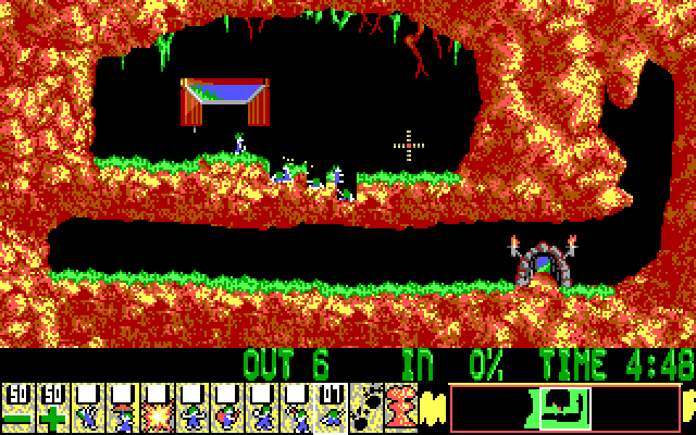 Lemmings IBM PC/Compatibles Screenshot: Digging on the first level.
