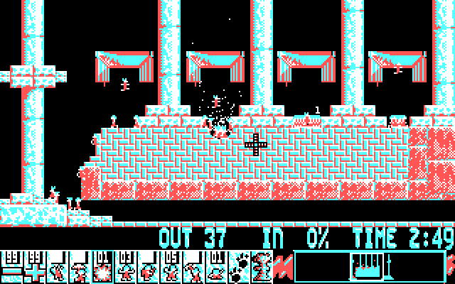 Lemmings IBM PC/Compatibles Screenshot: Lemming mayhem! How do you get out of here?