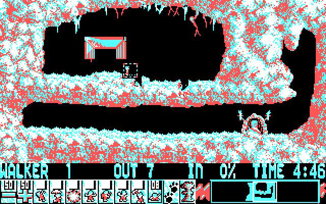 Lemmings IBM PC/Compatibles Screenshot: Digging on the first level.