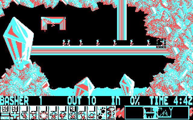 Lemmings IBM PC/Compatibles Screenshot: Bashing through walls...