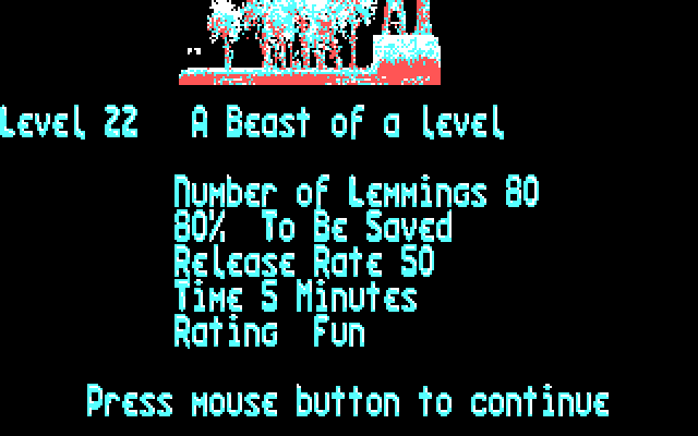 Lemmings IBM PC/Compatibles Screenshot: A beast of a level...