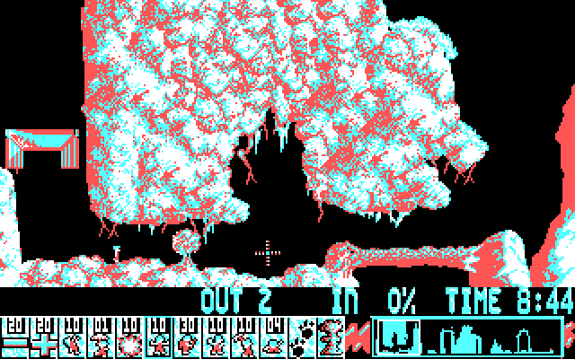 Lemmings IBM PC/Compatibles Screenshot: Some levels, like this one, can be really tricky and have many dangers.