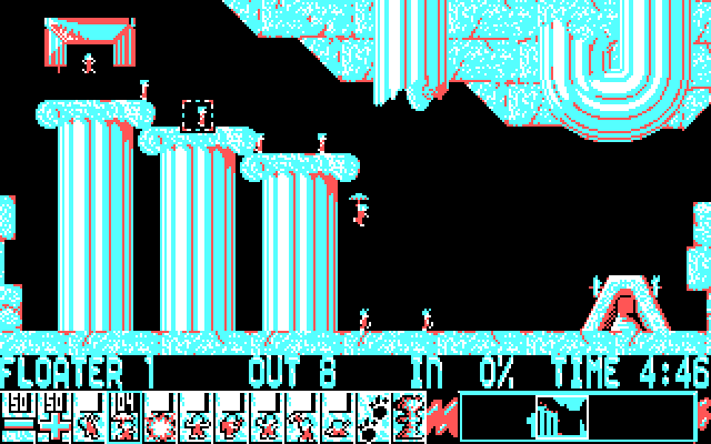 Lemmings IBM PC/Compatibles Screenshot: Use floating lemmings to complete this level.