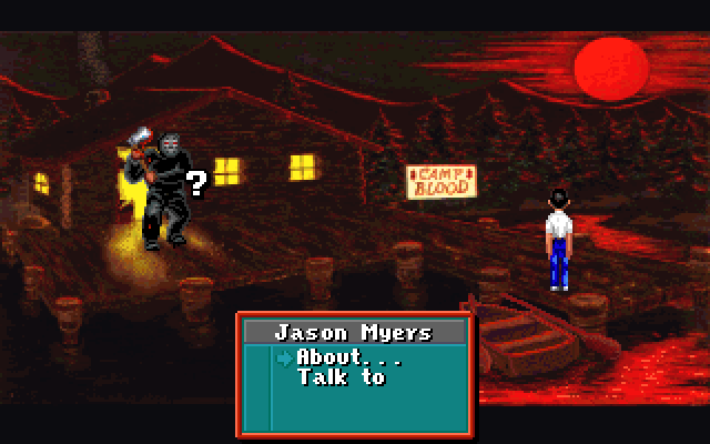 Les Manley in: Lost in L.A. IBM PC/Compatibles Screenshot: The movie set turns out to be one for a horror movie!