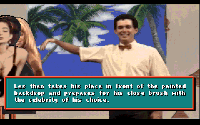Les Manley in: Lost in L.A. IBM PC/Compatibles Screenshot: Les gets his photo taken with a cardboard cutout.