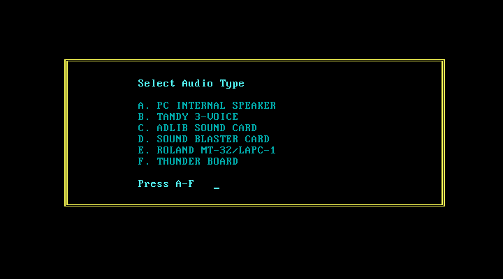 Les Manley in: Lost in L.A. IBM PC/Compatibles Screenshot: Select audio type.