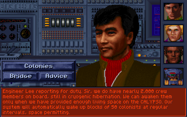 Alien Legacy IBM PC/Compatibles Screenshot: Engineer, reporting for duty!