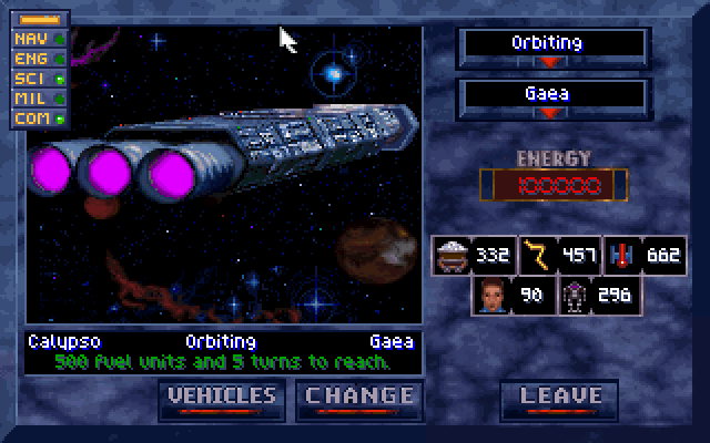 Alien Legacy IBM PC/Compatibles Screenshot: We are currently orbiting Calypso...