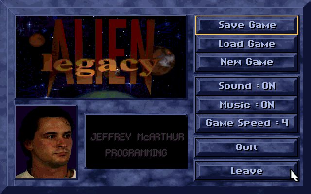 Alien Legacy IBM PC/Compatibles Screenshot: Game settings.