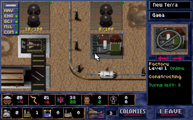 Alien Legacy IBM PC/Compatibles Screenshot: Building some habitats and factories.