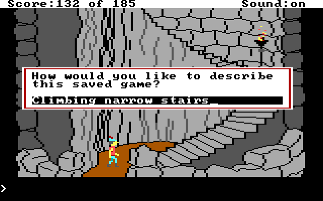 King's Quest II: Romancing the Throne IBM PC/Compatibles Screenshot: Saving the game often is advised.