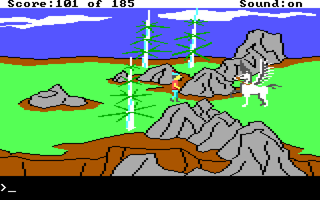 King's Quest II: Romancing the Throne IBM PC/Compatibles Screenshot: A flying horse!