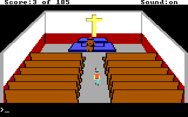 King's Quest II: Romancing the Throne IBM PC/Compatibles Screenshot: A monk is praying...