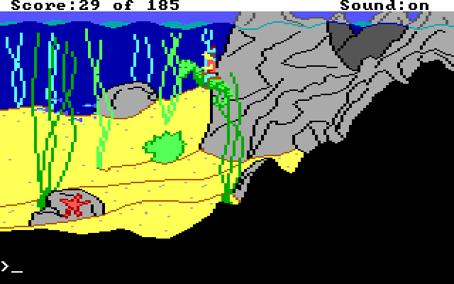 King's Quest II: Romancing the Throne IBM PC/Compatibles Screenshot: Riding a seahorse...