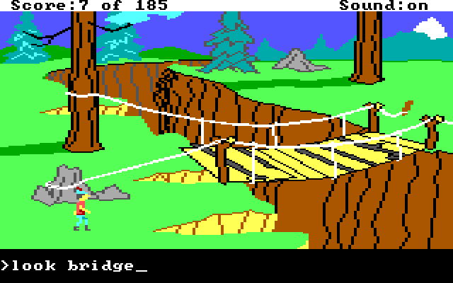 King's Quest II: Romancing the Throne IBM PC/Compatibles Screenshot: This bridge is dangerous...cross too many times, and it will collapse.