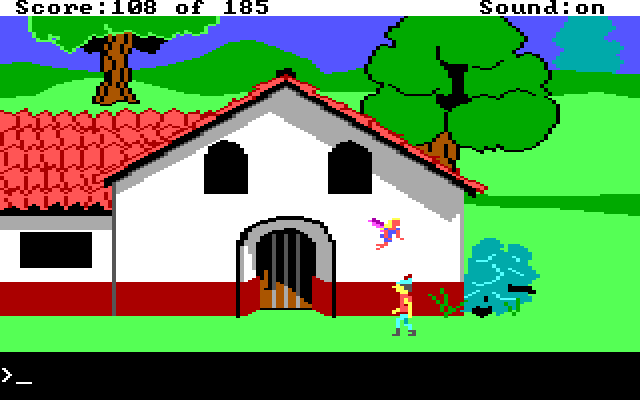King's Quest II: Romancing the Throne IBM PC/Compatibles Screenshot: Fairies hang out by the monestary.