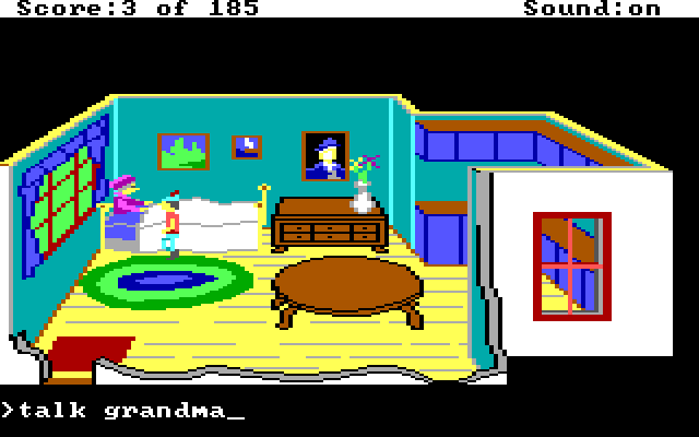 King's Quest II: Romancing the Throne IBM PC/Compatibles Screenshot: Inside the house; grandma isn't feeling well.