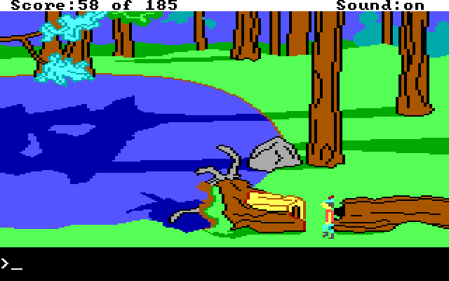 King's Quest II: Romancing the Throne IBM PC/Compatibles Screenshot: Anything hidden in this hollow log?