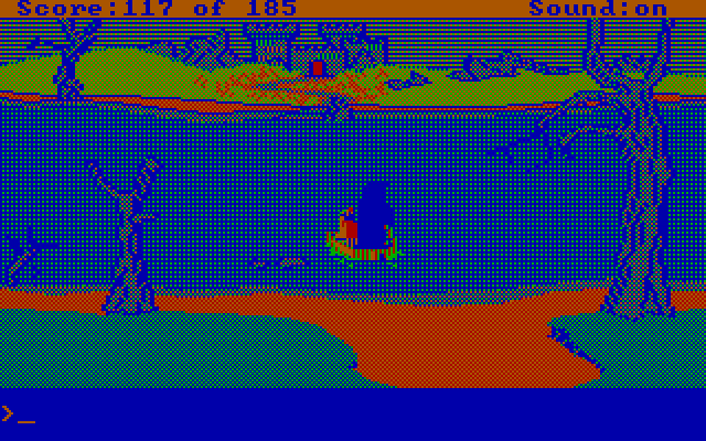 King's Quest II: Romancing the Throne IBM PC/Compatibles Screenshot: Riding a boat across the river