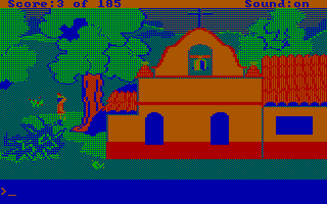 King's Quest II: Romancing the Throne IBM PC/Compatibles Screenshot: There is a monastary here; sometimes a fairy appears in the area to help you.