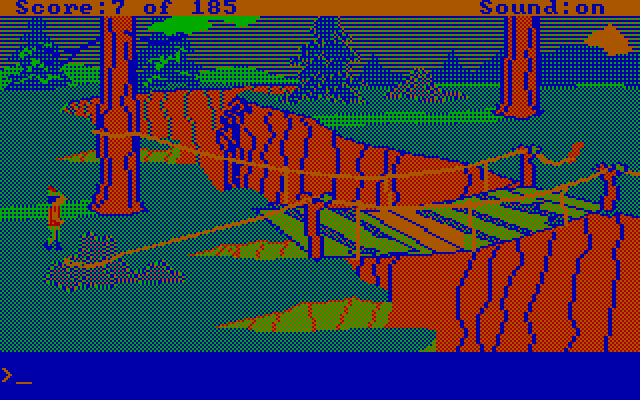 King's Quest II: Romancing the Throne IBM PC/Compatibles Screenshot: Be careful crossing this bridge...