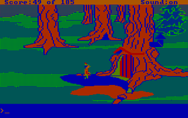 King's Quest II: Romancing the Throne IBM PC/Compatibles Screenshot: Hmm, a tree house! Wonder who lives here?