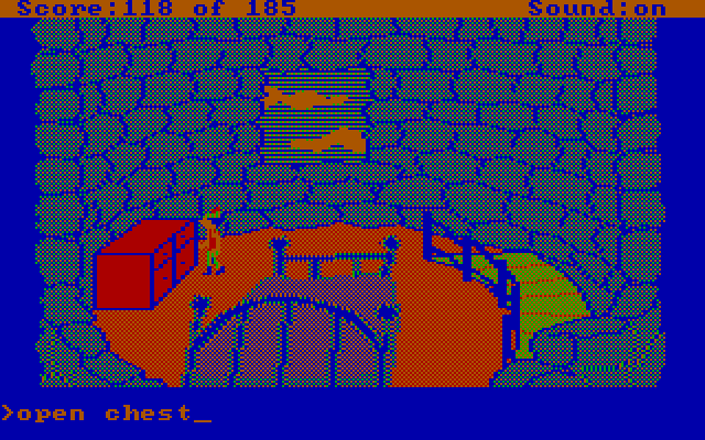 King's Quest II: Romancing the Throne IBM PC/Compatibles Screenshot: A chest...anything in there? Better open it and find out.