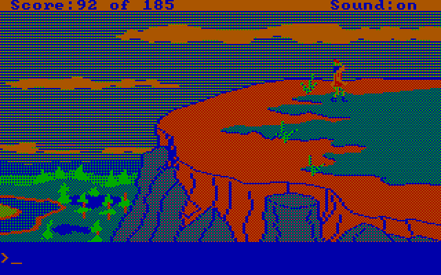 King's Quest II: Romancing the Throne IBM PC/Compatibles Screenshot: The magic carpet lands you on the top of a cliff...