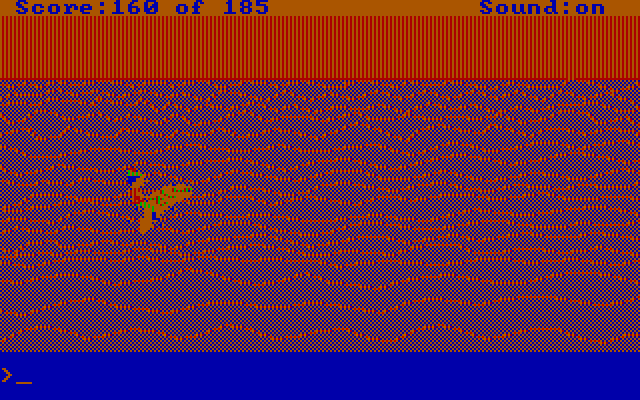 King's Quest II: Romancing the Throne IBM PC/Compatibles Screenshot: Riding a fish across the ocean...
