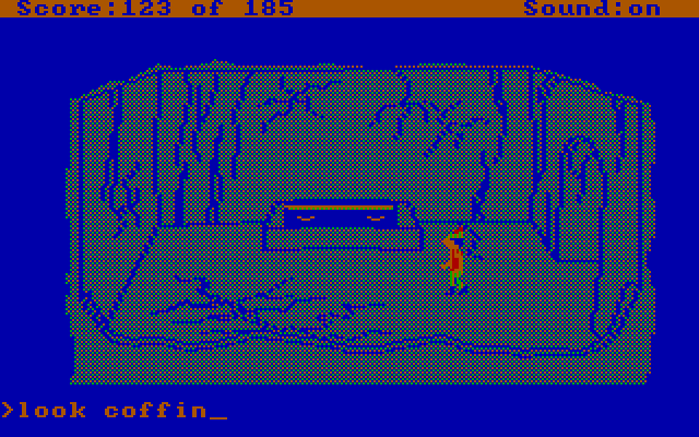 King's Quest II: Romancing the Throne IBM PC/Compatibles Screenshot: Do you really want to examine this coffin?