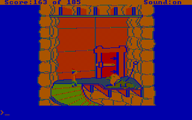King's Quest II: Romancing the Throne IBM PC/Compatibles Screenshot: A hungry lion guards the door.