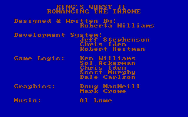 King's Quest II: Romancing the Throne IBM PC/Compatibles Screenshot: Game credits.