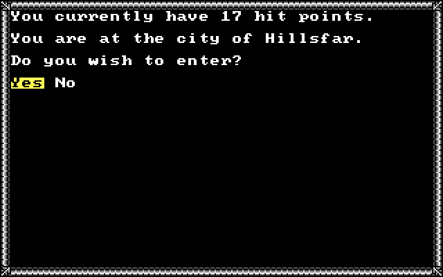 Hillsfar IBM PC/Compatibles Screenshot: Do you wish to enter?