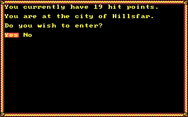 Hillsfar IBM PC/Compatibles Screenshot: Enter the city?