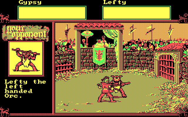 Hillsfar IBM PC/Compatibles Screenshot: Fighting Lefty, the left handed orc...