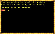 Hillsfar for IBM PC/Compatibles - Enter the city?