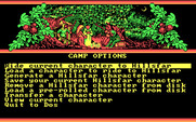 Hillsfar for IBM PC/Compatibles - Camp options menu.