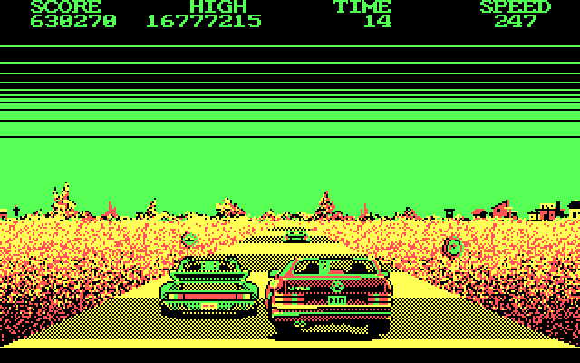 Crazy Cars IBM PC/Compatibles Screenshot: Don't hit the other cars, it will cost precious time!