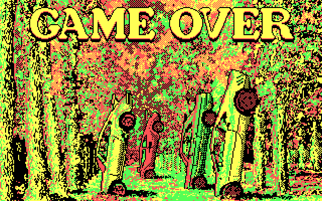 Crazy Cars IBM PC/Compatibles Screenshot: The game over screen.