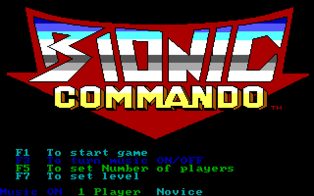 Bionic Commando IBM PC/Compatibles Screenshot: Main menu.