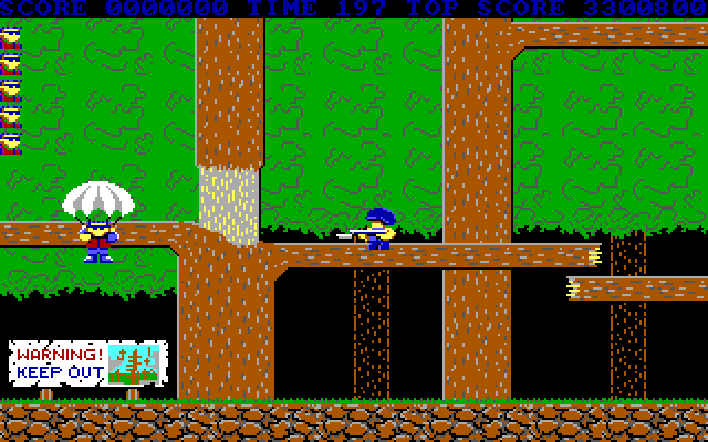 Bionic Commando IBM PC/Compatibles Screenshot: Parachuting in! The game begins...