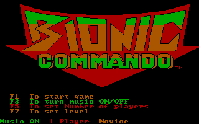 Bionic Commando IBM PC/Compatibles Screenshot: Main menu.