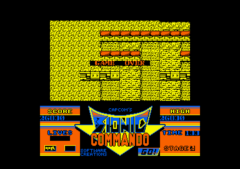 Bionic Commando Amstrad CPC Screenshot: Game over.