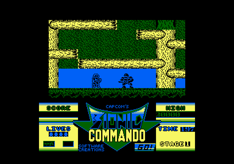 Bionic Commando Amstrad CPC Screenshot: Encountering one of my first opponents...